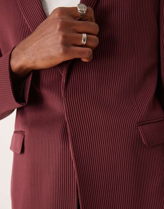 ASOS DESIGN regular kavaj i vinröd ribbad tyg - Image 4