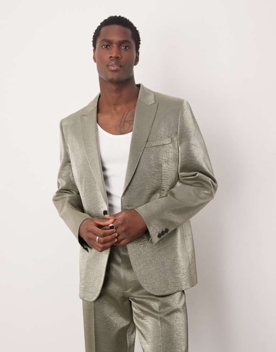 ASOS DESIGN smal kostymjacka i silvermetall - Image 1