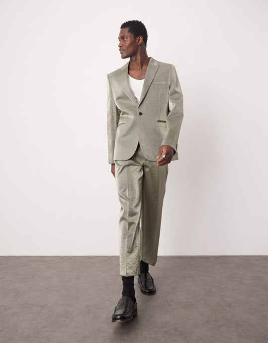 ASOS DESIGN smal kostymjacka i silvermetall - Image 2
