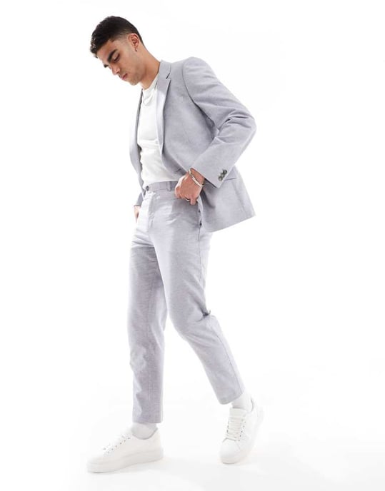 ASOS DESIGN linneblandning slim passform kavaj i grått hundtandsmönster - Image 2