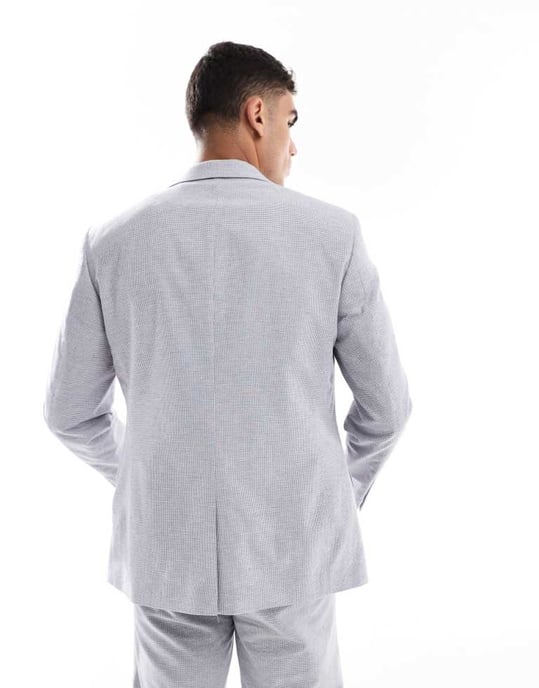 ASOS DESIGN linneblandning slim passform kavaj i grått hundtandsmönster - Image 4