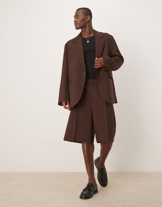ASOS DESIGN avslappnad oversized kostymjacka i brun - Image 2