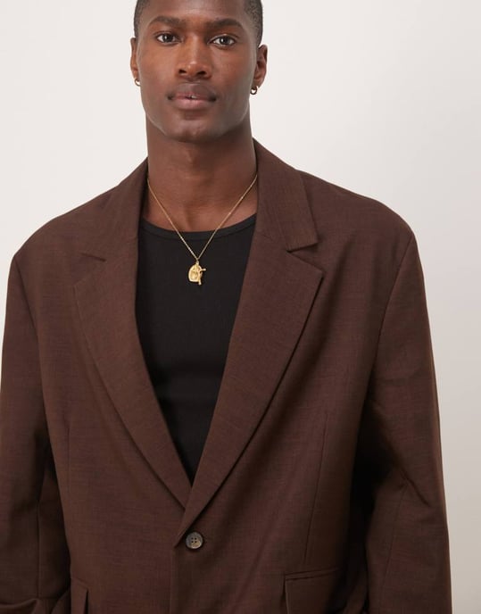 ASOS DESIGN avslappnad oversized kostymjacka i brun - Image 4