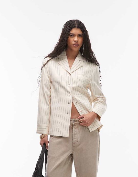 Topshop blazer i krämrandig - Image 4