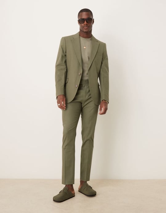ASOS DESIGN linneblandning slim fit kostymjacka i oliv - Image 2