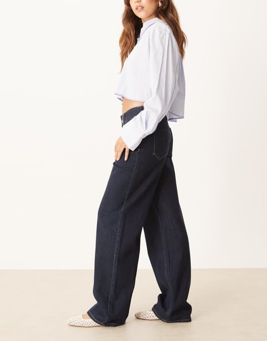 AWARE Rena hög midja vida jeans i mörkblå tvätt - Image 2