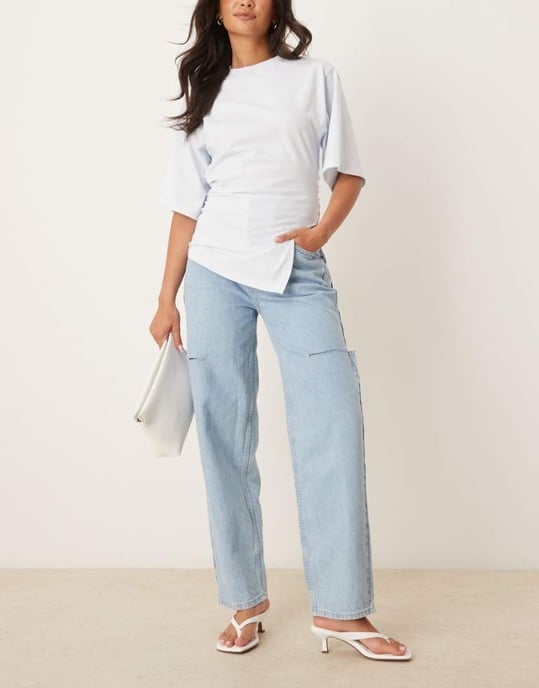ASOS DESIGN hög midja barrel jeans med lårsprickor i ljustvätt - Image 1