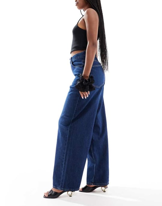 ENDAST Paulina hög midja baggy jeans i mörkblå denim - Image 2
