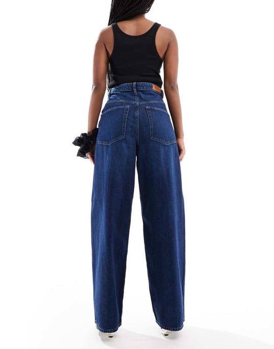 ENDAST Paulina hög midja baggy jeans i mörkblå denim - Image 3