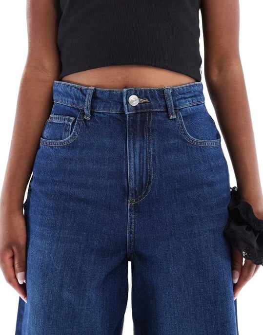 ENDAST Paulina hög midja baggy jeans i mörkblå denim - Image 4