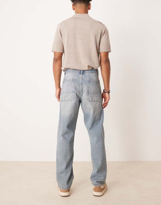 ASOS DESIGN baggy jeans med dragkedja i ljus tvättad blå med nyans - Image 2