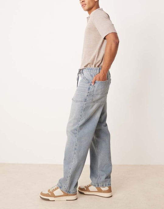 ASOS DESIGN baggy jeans med dragkedja i ljus tvättad blå med nyans - Image 3