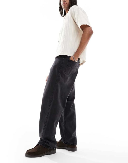 Redefined Rebel baggy jeans i tvättad svart - Image 3