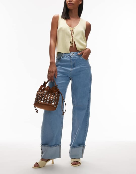 Topshop Barrel upprullad jeans i blekning - Image 1