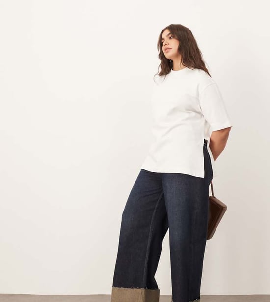 ARRANGE Curve Parker denim hög midja slouchy uppvikta jeans i indigo - Image 1