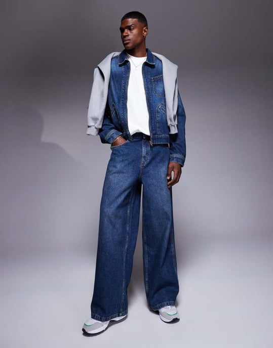 ASOS DESIGN co-ord extremt baggy jeans i medtvätt - Image 1