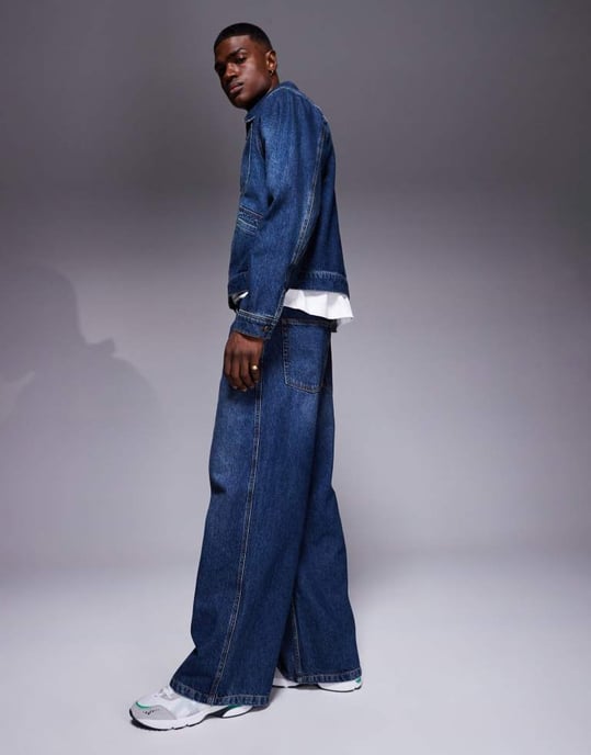 ASOS DESIGN co-ord extremt baggy jeans i medtvätt - Image 3