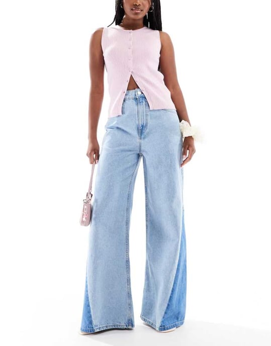 ASOS DESIGN högmidjade palazzojeans med revor och nedsläppt fåll - Image 1