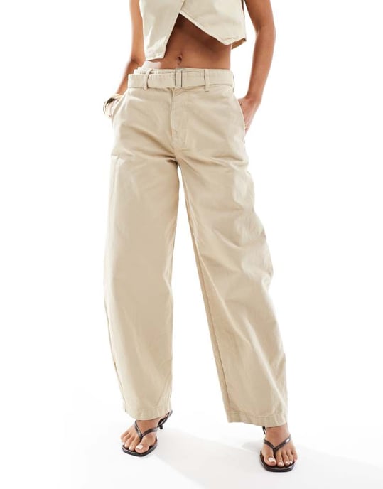 ASOS DESIGN högmidjade tunnjeans i sandkoordinat - Image 2