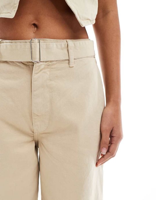 ASOS DESIGN högmidjade tunnjeans i sandkoordinat - Image 3