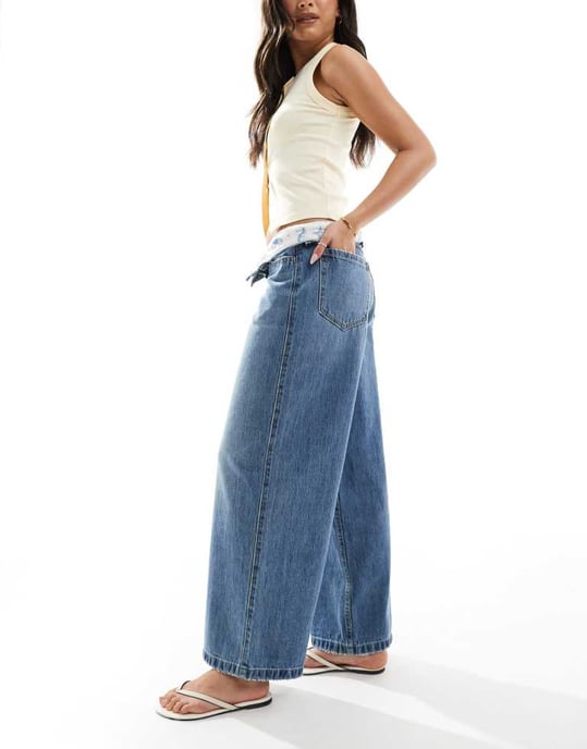 Hollister låg midja curvysuper baggy jeans i medelblå tvätt - Image 2