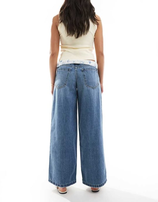 Hollister låg midja curvysuper baggy jeans i medelblå tvätt - Image 3