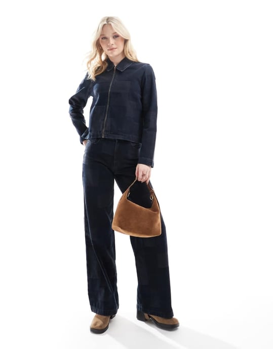 Vero Moda Remy vida patchwork jeans-set i mörkblå denim - Image 1