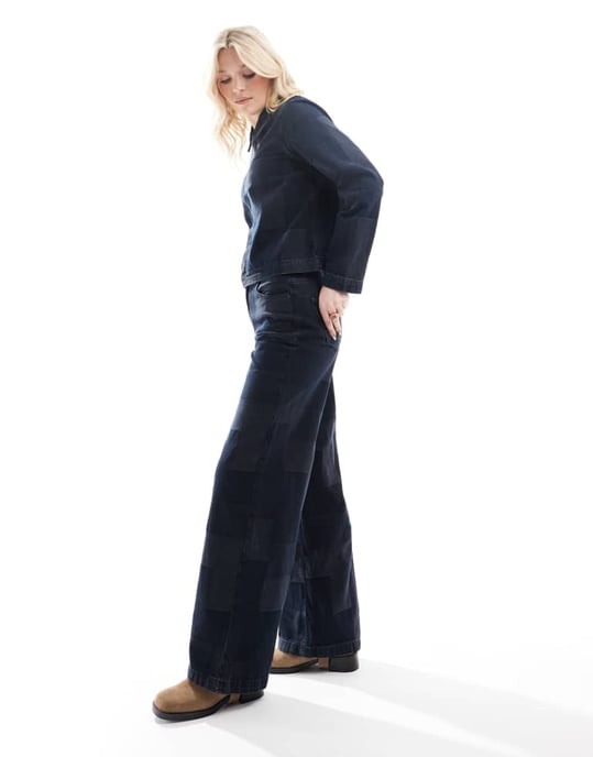 Vero Moda Remy vida patchwork jeans-set i mörkblå denim - Image 3