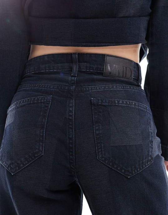 Vero Moda Remy vida patchwork jeans-set i mörkblå denim - Image 4