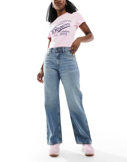 Hollister curvy hög midja baggy jeans i ljusblå - Image 1