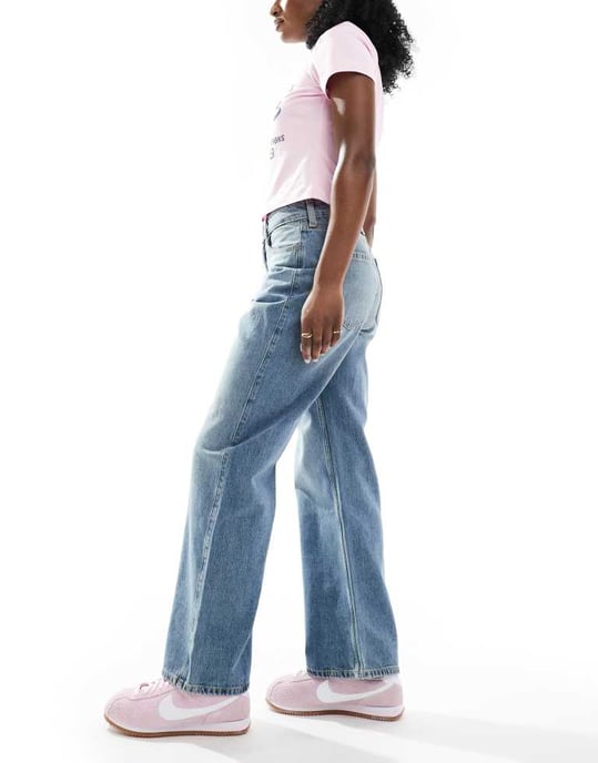 Hollister curvy hög midja baggy jeans i ljusblå - Image 3