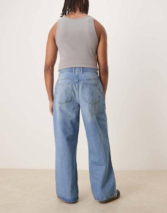 Återvunnen vintage baggy bred denimjeans i bleknad tvätt - Image 3