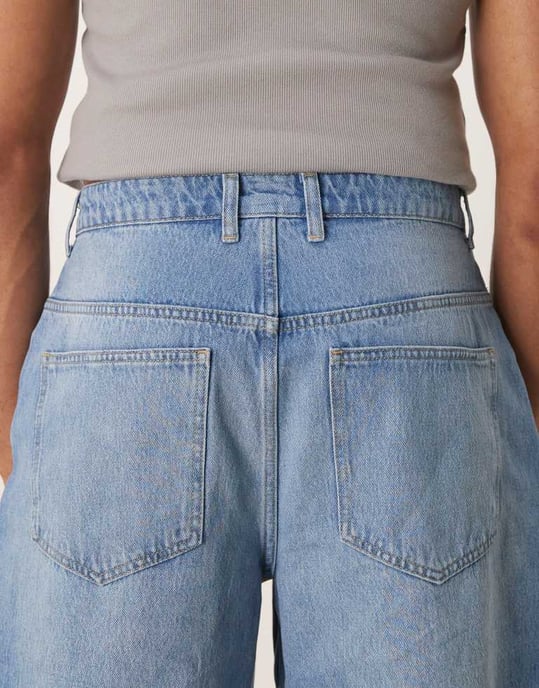 Återvunnen vintage baggy bred denimjeans i bleknad tvätt - Image 4