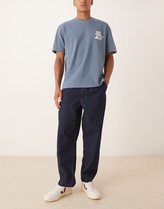ASOS DESIGN avslappnade tapered jeans i rå tvätt - Image 1