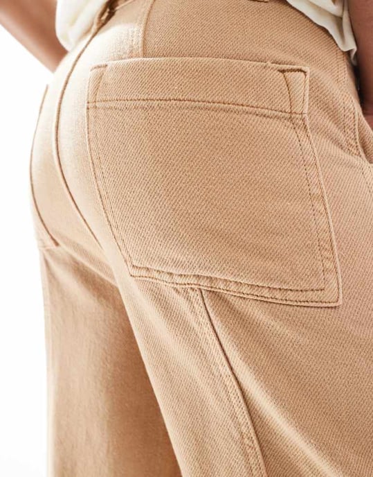 ASOS DESIGN Höga tvättade sömda tunnbyxor i sand - Image 3