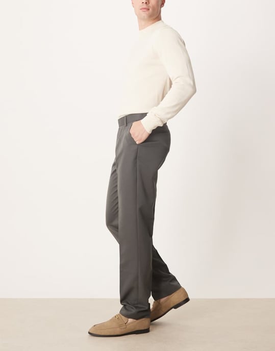 ASOS DESIGN smart slim fit byxor i kolgrå - Image 3