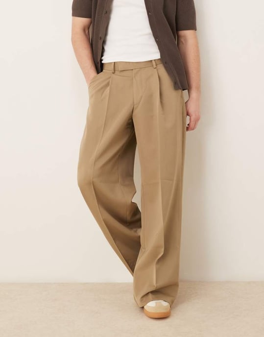 ASOS DESIGN smart lösa byxor med frontveck i camel - Image 1