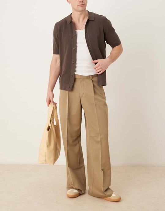 ASOS DESIGN smart lösa byxor med frontveck i camel - Image 2