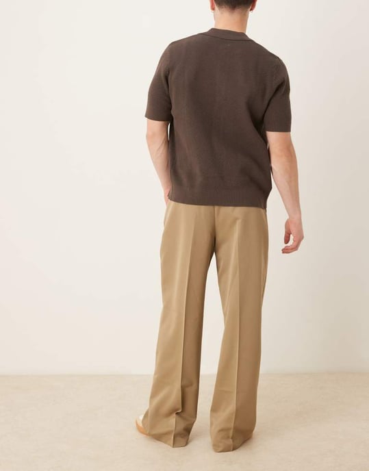 ASOS DESIGN smart lösa byxor med frontveck i camel - Image 3