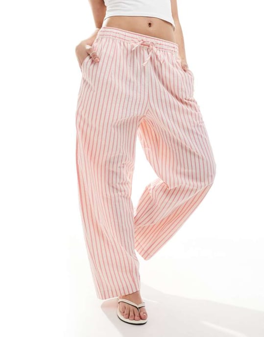 ASOS DESIGN seersucker byxor med barrelben i rosa randig - Image 2