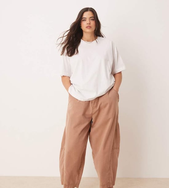 ASOS DESIGN Curve tvättade linbyxor i mocha - Image 1