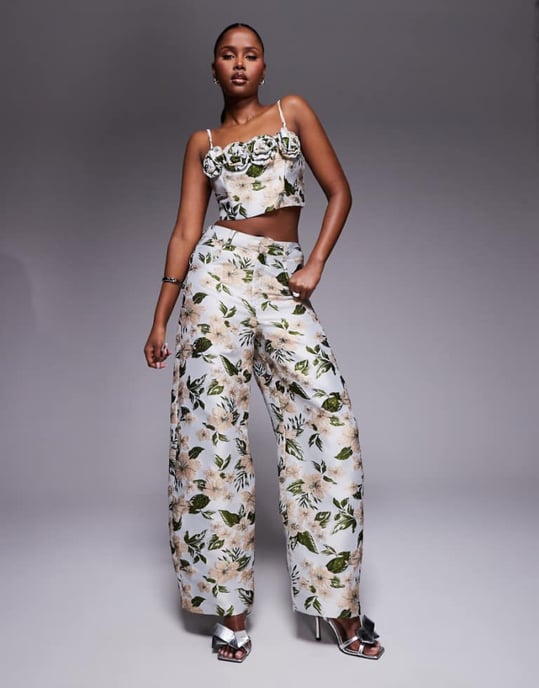 ASOS LUXE co-ord jacquard byxdress med blommönster - Image 1