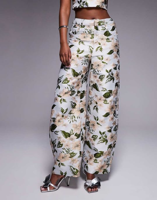 ASOS LUXE co-ord jacquard byxdress med blommönster - Image 2