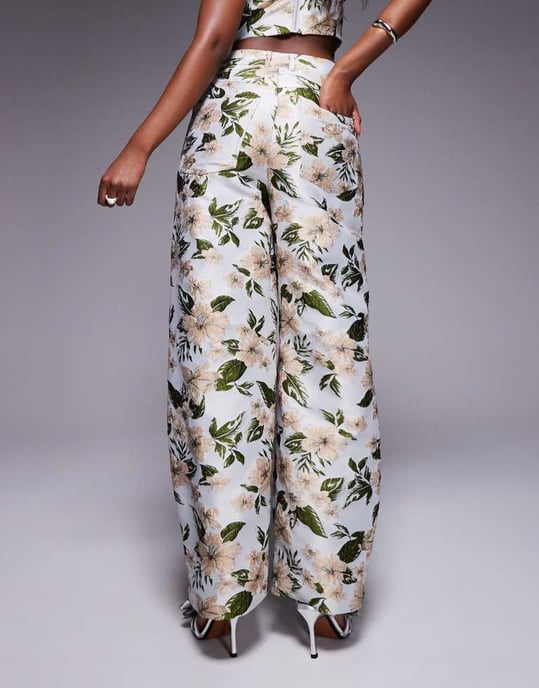 ASOS LUXE co-ord jacquard byxdress med blommönster - Image 4