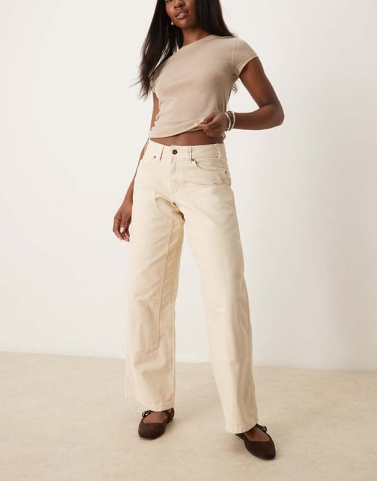 Dickies River Ranch westernbyxor med dubbel knä i off white - Image 1