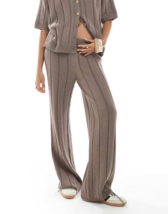 ASOS DESIGN stickad bomullstorleksuppsättning i mocha - Image 1