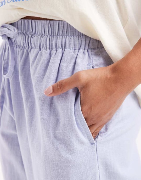 ASOS DESIGN linne-look byxor med resår i blått - Image 2