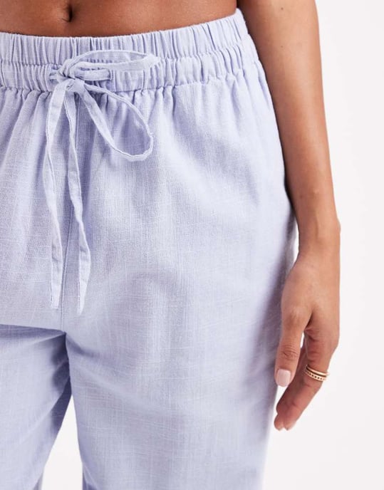 ASOS DESIGN linne-look byxor med resår i blått - Image 4