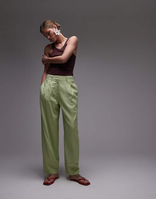 Topshop linne äggformade byxor i ljusgrön - Image 1