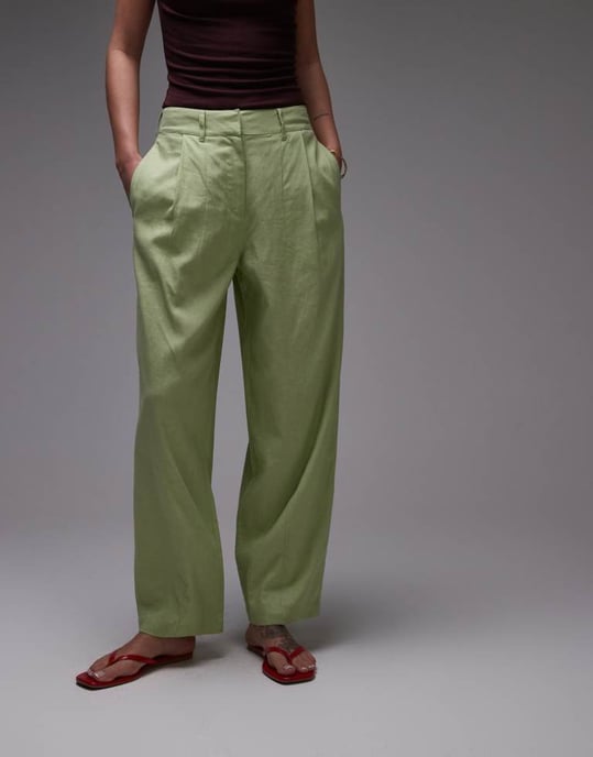 Topshop linne äggformade byxor i ljusgrön - Image 3